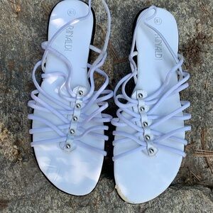 Marina Rinaldi White Stretchy Strappy Sandals Size 8.5 Roman Style Y2K Vibes